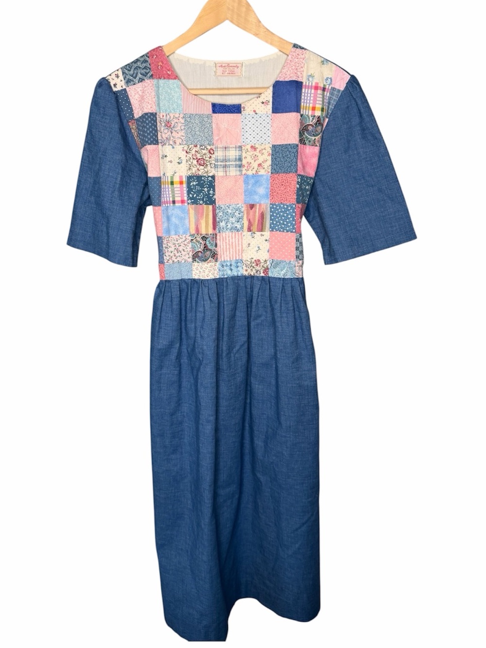 Vintage Handmade Quilted Patchwork Chambray Dress